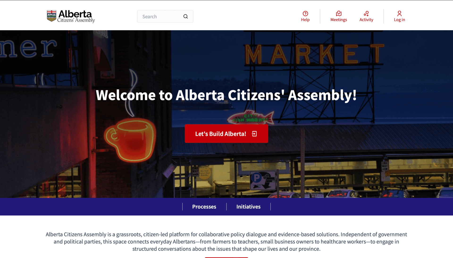 Alberta Commons Decidim civic engagement platform interface